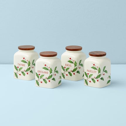 Lenox 895049 Holiday Cooking Spice Jars, Set of 4, Christmas Theme