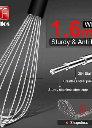 Stainless Steel Whisk Set with 7"+5" Mini whisks, Walfos Heavy Duty Whisks, Kitchen wisk (7+9+11in) Premium for Whisking, Blending, Beating, Frothing & Stirring.