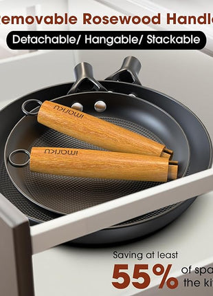 imarku Non Stick Frying Pans - 8&10&12 Inch Frying Pan Nonstick Professional Cast Iron Skillet Dishwasher Safe Nonstick Frying Pan Set, Detachable Handle, Christmas Gifts