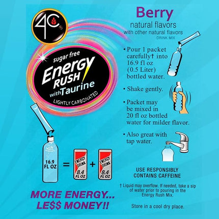4C Energy Rush Stix, Berry 1 Pack, 18 Count, Single Serve Water Flavoring Packets, Sugar Free with Taurine, On the Go Bundle