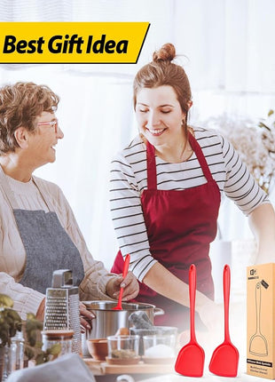 Pack of 2 Silicone Wok Spatula, Non-Stick, Heat Resistant, Easy to Clean and Dishwasher Safe, Seamless Kitchen Utensil for Cooking, Baking, Stir-Fry (Red)