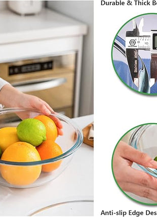 WhiteRhino Glass Mixing Bowl with Lids Set of 4,(1,1.5,2.5,3.7) Large Salad Bowl,Space-Saving Stacking Bowl for Kitchen Food Storage,Glass bowl for Cooking,Baking