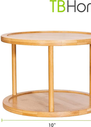 TB Home Two-Tier Bamboo Wood Lazy Susan Organizer Kitchen Turntable for Cabinet, Table or Pantry Organization