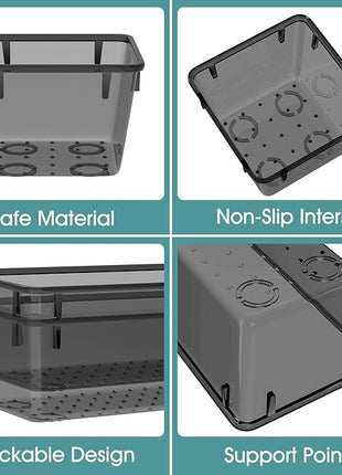 WOWBOX 25 PCS Plastic Drawer Organizer Set, Desk Drawer Divider Organizers and Storage Bins for Makeup, Jewelry, Gadgets for Kitchen, Bedroom, Bathroom, Office, Black