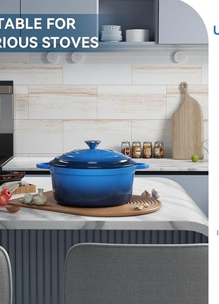 Miereirl 4.5 Quart Enameled Dutch Oven Pot with Lid, Cast Iron Dutch Oven with Dual Handles for Bread Baking, Cooking, Non-stick Enamel Coated Cookware (Dark Blue)