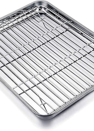 TeamFar Baking Tray and Rack Set, Stainless Steel Baking Pan Cookie Sheet with Cooling Rack, 12.5 x 10 x 1 inch, Non Toxic & Healthy, Easy Clean & Dishwasher Safe