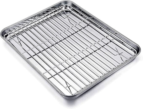 TeamFar Baking Tray and Rack Set, Stainless Steel Baking Pan Cookie Sheet with Cooling Rack, 12.5 x 10 x 1 inch, Non Toxic & Healthy, Easy Clean & Dishwasher Safe