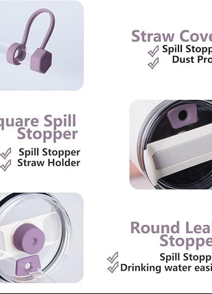 Silicone Spill Stopper Set Compatible with Stanley Cup 2.0 30oz & 40oz with Straw Cover (Set of 2, Lilac)