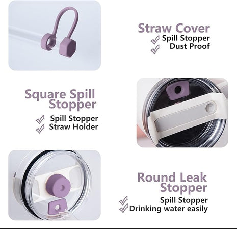 Silicone Spill Stopper Set Compatible with Stanley Cup 2.0 30oz & 40oz with Straw Cover (Set of 2, Lilac)