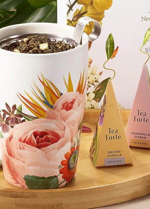 Tea Forte Double-Walled Ceramic Kati Cup, Removable Stainless Steel Infuser Basket and Lid, Steeps 12 oz Loose Leaf Tea, Dishwasher & Microwave Safe, Jubilee