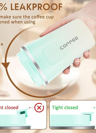 CS COSDDI 12 oz Stainless Steel Vacuum Insulated Tumbler - Coffee Travel Mug Spill Proof with Lid - Coffee Cups for Keep Hot/Ice Coffee,Tea and Beer (blue-white380ML)