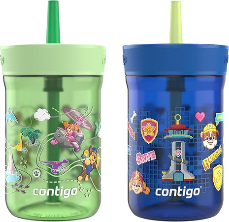 Contigo Kids Leighton Spill-Proof 2-Pack Paw Patrol Tumbler with Straw, 14oz, Power Pups and Dino Treks, Green and Blue