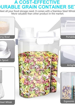Rice Airtight Dry Food Storage Containers 10Lbs, BPA Free Plastic Storage Bin Dispenser with Pourable Spout, Portable Handle, Kitchen Pantry Organization for Cereal, Flour and Baking Supplies