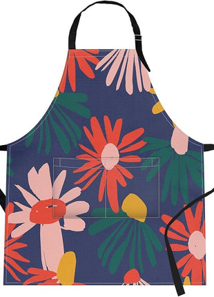 Britimes Floral Flower Spring Leaf Apron Home Kitchen Cooking Baking Gardening for Women Men with Pockets 32x28 inch