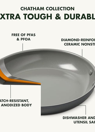 GreenPan Chatham Hard Anodized Healthy Ceramic Nonstick, 13" Frying Pan Skillet with Helper Handle, PFAS-Free, Dishwasher Safe, Oven Safe, Gray
