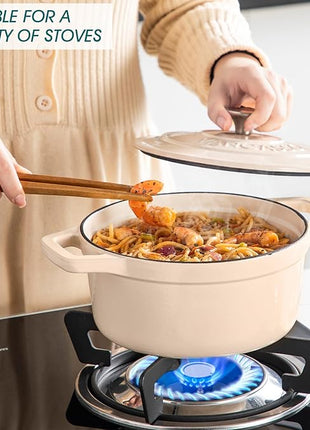 vancasso 2.5 QT Enameled Cast Iron Dutch Oven with Stainless Steel Knob Lid – Small Non-Stick Casserole for Steaming, Baking, and Roasting – Cream Color