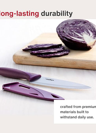 Zyliss Utility Knife with Sheath Cover - Precision Knife for Cutting & Slicing - Paring Knife for Meat, Fruits & Vegetables - Culinary Kitchen Knife - 5.5" Carbon Stainless Steel Blade - Purple