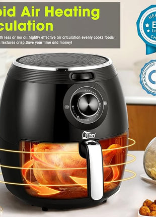 Air Fryer 5.8QT/5.5L, Uten 1700W AirFryer High-Power Electric Hot Temperature Control & Timer Knob, Non Stick Fry Basket, Dishwasher Safe, Apply to Party, Afternoon Tea, Black