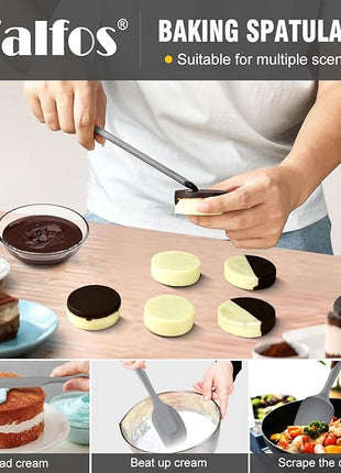 Walfos Silicone Spatula -5 Pieces Heat Resistant Kitchen Spoon Spatulas（600°F), Strong Steel Core and One-Pieces Seamless Design, Prefect for Cooking Mixing Baking - BPA Free and Dishwasher Safe,Gray