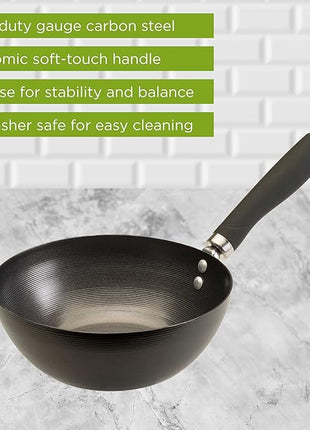 Ecolution Non-Stick Carbon Steel Wok with Soft Touch Riveted Handle, 8",Black