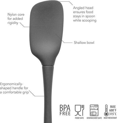 Tovolo Flex-Core All Silicone Spatula, Tapered Edge, Ergonomic Handle, Heat Resistant, Charcoal