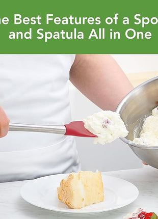 Tovolo Spoon Spatula Spoonula with Stainless Steel Handle Ergonomic Grip Cayenne Red, Silicone Scoopula Kitchen Utensil Non Scratch Easy Clean Dishwasher Safe Heat Resistant Flex Core Scoop Spatula