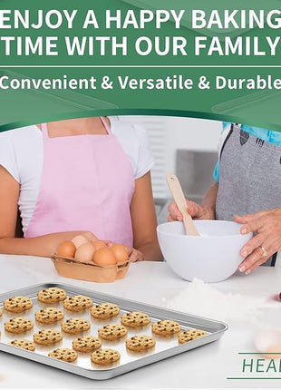 Baking Sheets Set of 2, HKJ Chef Cookie Sheets 2 Pieces & Stainless Steel Baking Pans & Toaster Oven Tray Pans, Rectangle Size 18 x 13 x 1 inch, Non Toxic & Healthy & Easy to Clean