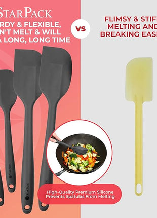 StarPack Basics Silicone Spatula Set (2 Small, 2 Large), High Heat Resistant to 480°F, Hygienic One Piece Design, Non Stick Rubber Cooking Utensil Set (Gray Black)