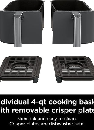Ninja DZ201 Foodi 8 Quart 6-in-1 DualZone 2-Basket Air Fryer with 2 Independent Frying Baskets, Match Cook & Smart Finish to Roast, Broil, Dehydrate & More for Quick, Easy Meals, Grey