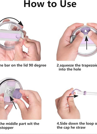 Silicone Spill Stopper Set Compatible with Stanley Cup 2.0 30oz & 40oz with Straw Cover (Set of 2, Lilac)