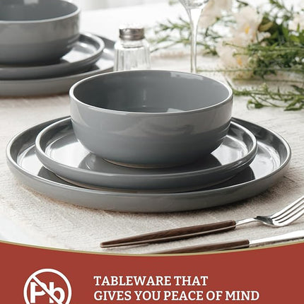 Famiware Milkyway Plates and Bowls Set, 18 Pieces Dinnerware Sets, Dishes Set for 6, Dark Gray