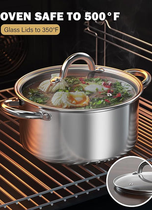 Cook N Home Kitchen Cookware Sets, 12-Piece Basic Stainless Steel Pots and Pans, Silver