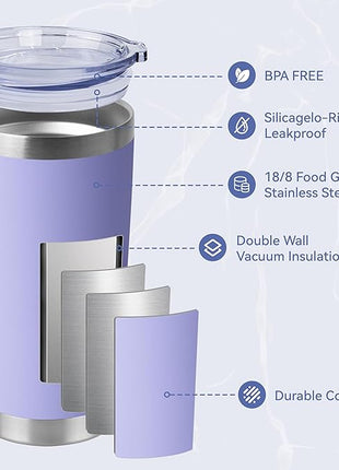 HASLE OUTFITTERS 20oz Stainless Steel Tumblers Bulk, Insulated Travel Cup with Lid, Double Wall Vacuum Coffee Mug for Cold & Hot Drinks 12 Pack, Light Purple