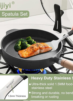 Beijiyi Stainless Steel Spatulas, 2 Pcs Metal Spatula Set for Cooking with Silicone Handle, Heavy Duty Turner for Cast Iron Skillet, Flat Top Grills, Kitchen Utensils for Steak, Pancake, Smash Burger