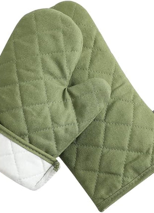 Oven Mitts and Pot Holders 4 pcs Set,High Heat Resistant 500 Degree Extra Thicken Long Kitchen Cotton Oven Glove for Cooking (12 Inch,Green)