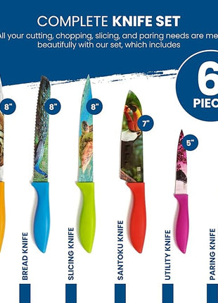 CHEF'S VISION Wildlife Knife Set-6-Piece Stainless Steel Cutting Knives Set for Kitchen with Stunning Animal Designs - Great Gift for Women or Men - Unique Kitchen Knife Set Gift for Nature Lovers