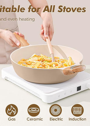 SENSARTE Ceramic Nonstick Frying Pan Skillet with Lid, 10.5 Inch Deep Frying Pan, 3.8 Qt Saute Pan, Induction Pan, Healthy Non Toxic Cooking Pan with Helper Handle, PFOA PFAS PTFE Free