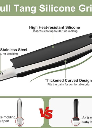 Beijiyi Stainless Steel Spatula Set, 2 Pcs Small Metal Spatula for Cast Iron Skillet, Solid and Slotted Turner Spatulas for Kitchen Use with Silicone Handle, Cooking Utensils for Eggs, Burger, Steak