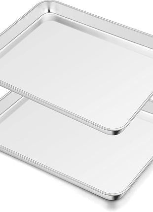 TeamFar Toaster Oven Pan Set of 2, Stainless Steel Toaster Oven Baking Tray Ovenware, 12.5’’x 9.5’’x1’’, Non Toxic & Healthy, Rust Free & Mirror Finish, Easy Clean & Dishwasher Safe