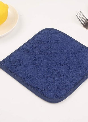 100% Cotton Kitchen Everyday Basic Terry Pot Holder Heat Resistant Coaster Potholder for Cooking and Baking Set of 5 Dark Blue
