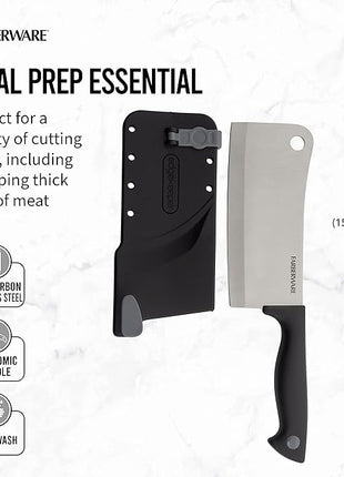 Farberware Edgekeeper 6-Inch Cleaver Knife with Self-Sharpening Blade Cover, High Carbon-Stainless Steel Kitchen Knife with Ergonomic Handle, Razor-Sharp Knife, Black