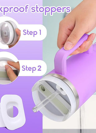 Mity rain 6PCS Cup Accessories Set for Stanley Cup 30oz 40oz tumbler with handle, Including Silicone Straw Topper Cover Cap and Boot, Spill Proof Stopper, Handle Charm, Initials Sticker (Letter L)