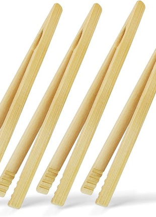 4 Pieces Natural Bamboo Toast Tongs, bamboo,10.2 Inches Long Tongs with Anti-slip Design,for cooking, toaster.