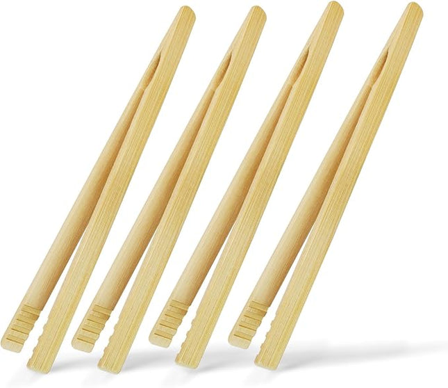4 Pieces Natural Bamboo Toast Tongs, bamboo,10.2 Inches Long Tongs with Anti-slip Design,for cooking, toaster.