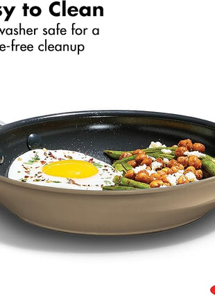 OXO Enhanced 8” Nonstick Frying Pan Skillet, Ceramic PFAS-Free Cookware, Stainless Steel Handle, Eggs & Omelets, Dishwasher & Oven Safe, Biscuit Brown