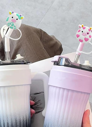 Straw Cover Cap for Stanley Cup 30 Oz 40 Oz Tumblers - 10mm Cute Cow Straw Tips Covers,Silicone Straw Toppers, Funny Animals Straw Covers Cap Plugs,Anti-dust Straw Tip Drinking Straw Tips Lids