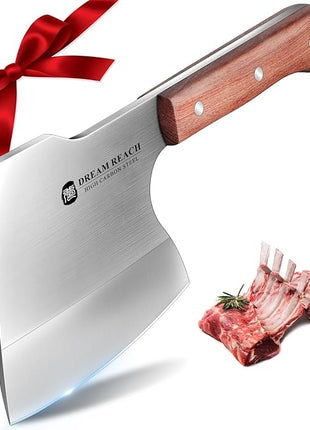 Dream Reach Meat Cleaver Knife Heavy Duty Bone Chopper Stainless Steel Butcher Axe Hand Forged Butcher Knife Meat Bone Cleaver for Kitchen Outdoor BBQ, Christmas Gifts for Men Women