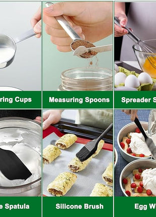 Mixing Bowls Set, 27PCS Stainless Steel Mixing Bowl with Lid Set, Large Nesting Bowls 7, 4.5, 3, 2.5, 2, 1.5QT, Measuring Cups and Spoons Baking Utensils Metal Bowl for Kitchen Prep