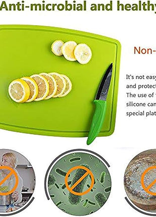 Liflicon Silicone Thick Cutting Boards Mats Set of 3 Foldable & Flexible Design Juice Grooves Easy Grip Handle Dishwasher Safe for Kitchen,BPA free Silicone Cutting Board-Green