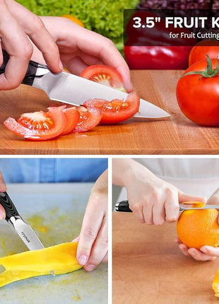 MOSFiATA 5” Chef Knife and 3.5" Fruit Knife Set with Knife Sheath, German High Carbon Stainless Steel EN.4116 with Micarta Handle and Gift Box for Vegetable and Fruit Cutting